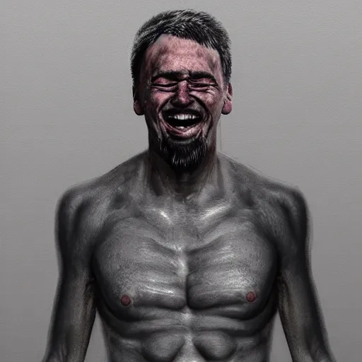 Image similar to a man that successfully escaped his internal hell and looks genuinely happy, he would fit into most social situations and be seen as a good man. he was wise. hyperrealism, trending on artstation.