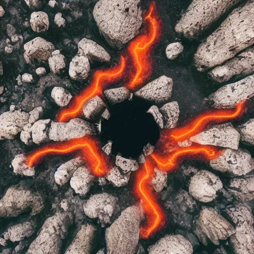 Image similar to ancient demon summoning, magic, volcanic acitvity, shot from drone, intricate abstract