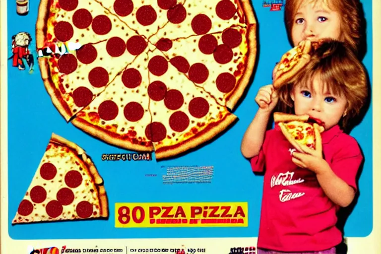 Image similar to pizza, 80s, advertisement, anime, explosion!!!!