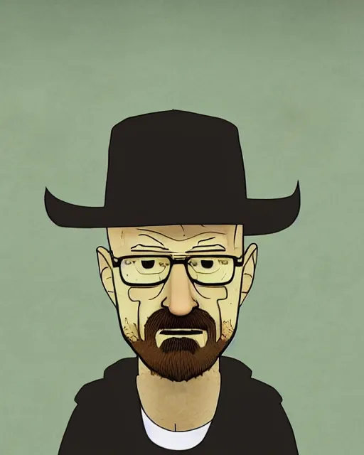 Image similar to portrait of walter white in the style of justin roiland. heisenberg from breaking bad. cinematic lighting. style of rick & morty. photographic, photography. by justin roiland