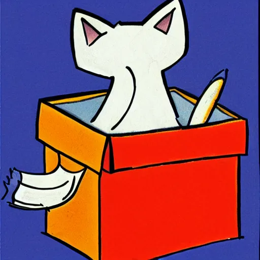 Prompt: fox peeking out from a box, cartoon drawing