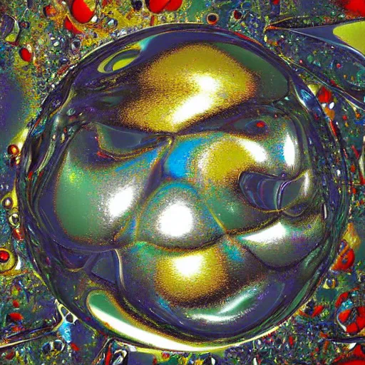 Image similar to chrome mercury blob 3 d in art studio, photorealistic render by jackson pollock