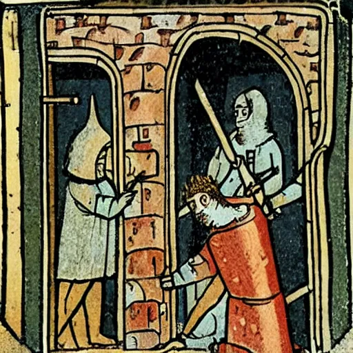 Prompt: medieval illustration of a jail
