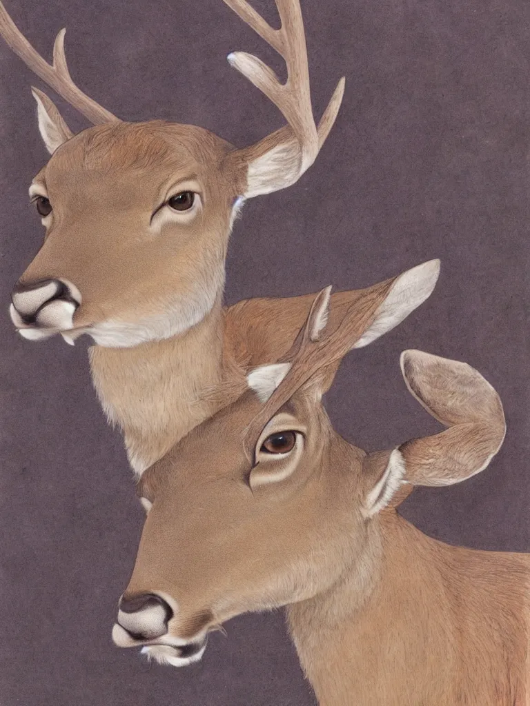 Prompt: a portrait of a male deer, by Don Bluth