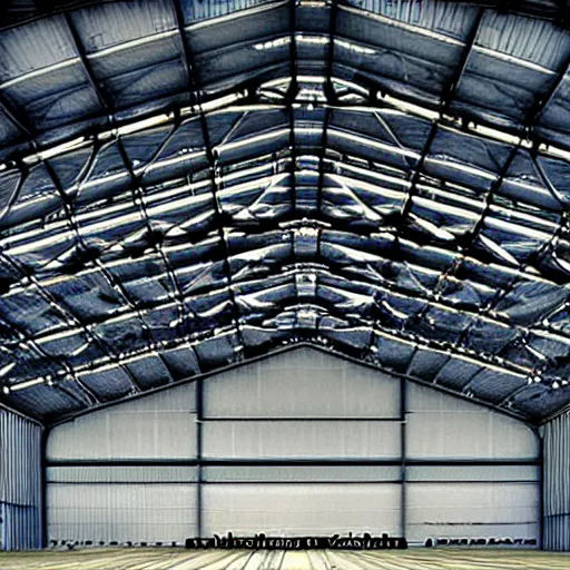 Prompt: immense aircraft hanger by konrad wachsman