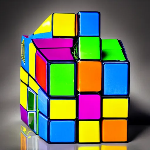Image similar to rubix cube food, michelin star, high end food photography, bright colors, dynamic lighting
