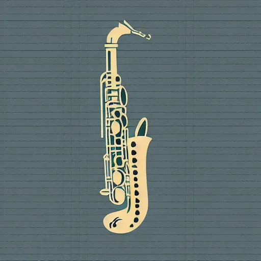 Prompt: A piece of grid paper cut out in the shape of a saxophone
