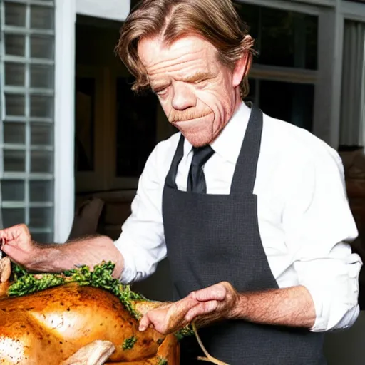 Prompt: William H Macy stuffing a turkey