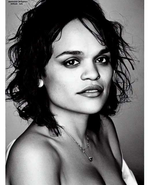 Prompt: a beautiful professional photograph of norah jones as beautiful by herb ritts, arthur elgort and ellen von unwerth for vogue magazine, unusually attractive, fashion model looking at the camera in a flirtatious way, zeiss 8 0 mm f 2. 8 lens