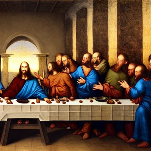 Image similar to jeff bezos is judas at the last supper, by da vinci