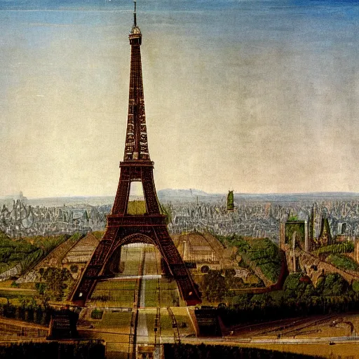 Prompt: painting of the Eifel Tower by Leonardo da Vinci
