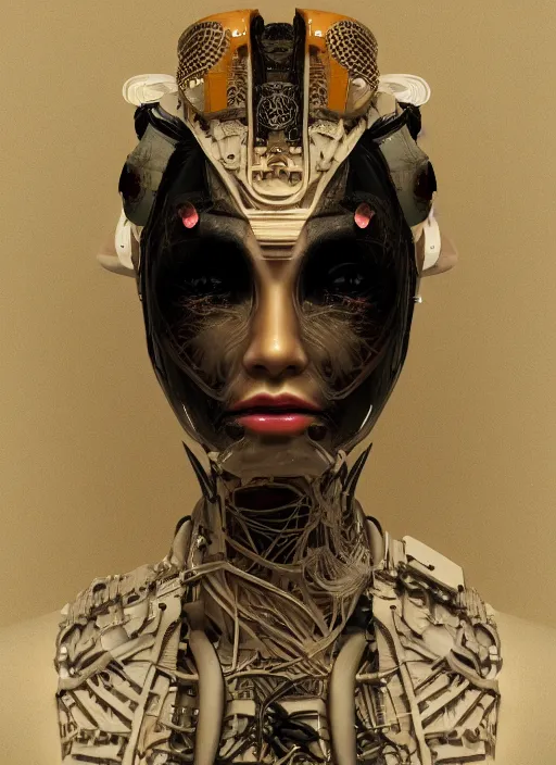 Image similar to portrait of futuristic geisha cyborg, kintsugi, modern fine art, fractal, intricate, elegant, highly detailed, digital photography, subsurface scattering, in the style of ghost, by jheronimus bosch and frank miller and greg rutkowski,