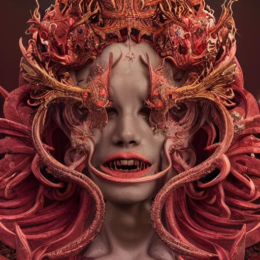 Prompt: queen of demons, ornate and intricate, hyper detailed, stunning, surreal, 4 k, octane render