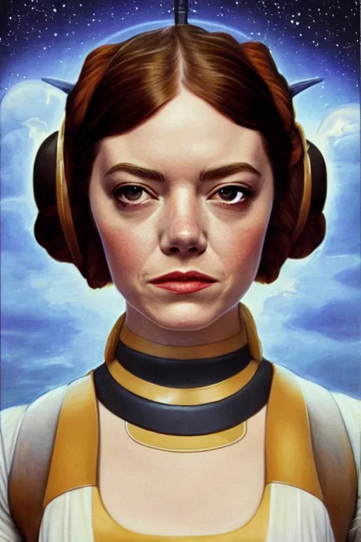 Image similar to emma stone as princess leia in star wars, by magali villeneuve and william bouguereau