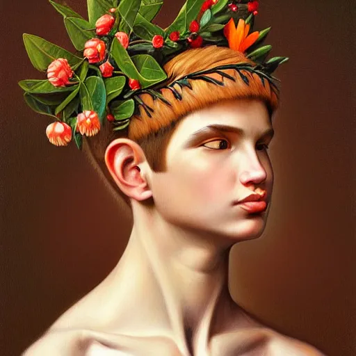 Image similar to fullbody portrait of humanoid anthropomorphic cute fluffy caracal with laurel wreath on his head, chaplet on head, illustration, high detail, francine van hove