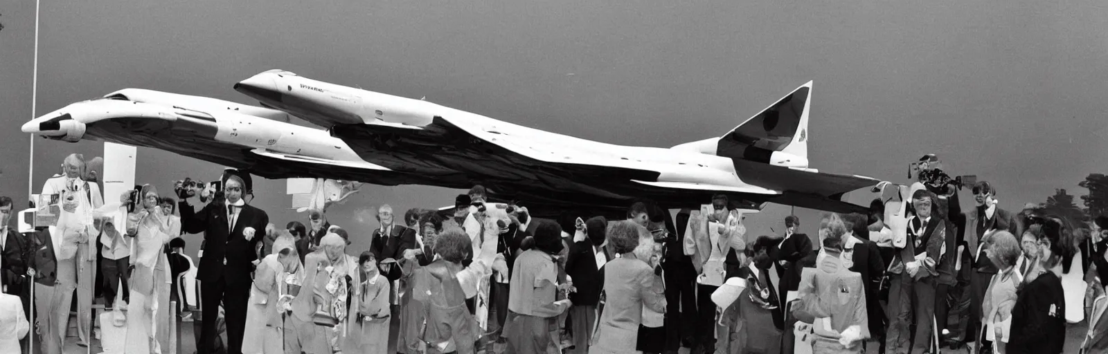 Image similar to a transforming mecha-concorde is presented with the medal d'honneur, Paris 1982