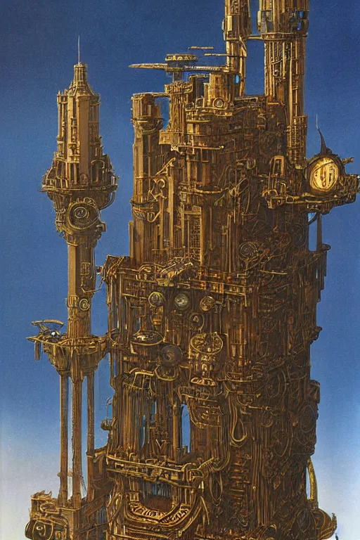 Image similar to steampunk tower by ralph mcquarrie and frank lloyd frank lloyd and bruce pennington and ted nasmith