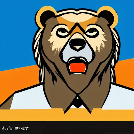 Image similar to Propaganda poster of a dictator bear, sticker, highly detailed, colorful, illustration, drama, smooth and clean vector curves, no jagged lines, vector art, smooth