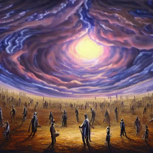 Prompt: painting of jehovah's witnesses apocalypse