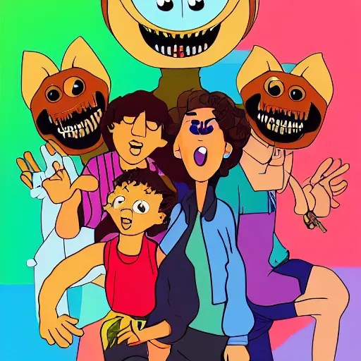 Prompt: tv show poster for 90's family sitcom with a xenomorph, style of Alf, 4k