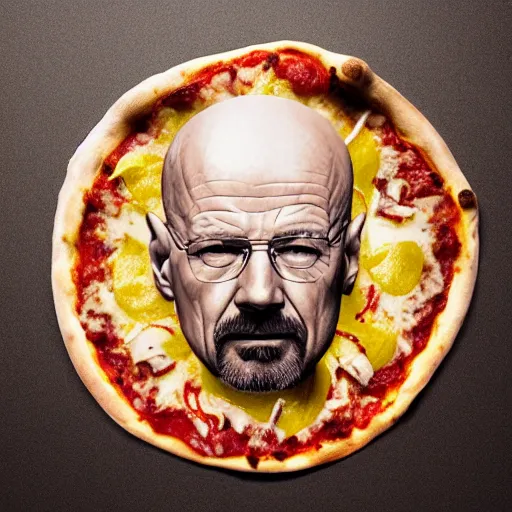 Image similar to pizza made of walter white, unreal, render, splash, award winning photograph