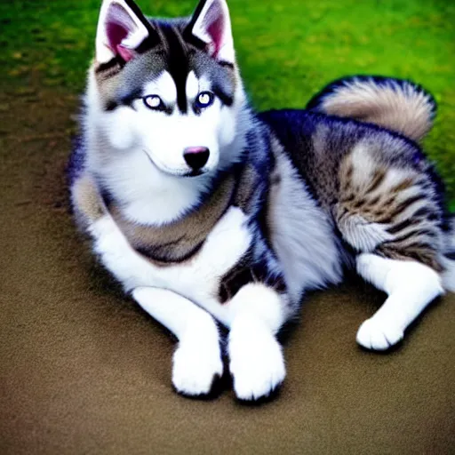 Image similar to a feline husky - cat - hybrid, animal photography