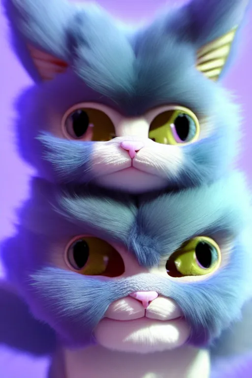 Image similar to high quality 3 d render hyperrealist very cute multipastel fluffy! cyclops cat tarsier hybrid with detailed fluffy wings!!, vray smooth, in the style of detective pikachu, hannah yata charlie immer, dramatic blue light, low angle, uhd 8 k, sharp focus