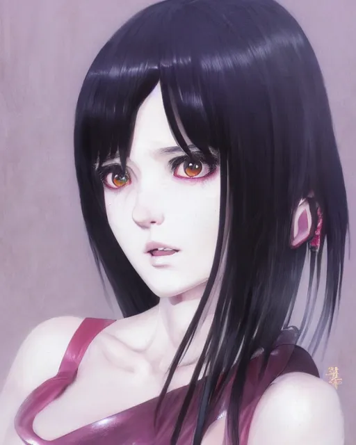 Image similar to portrait Anime goth girl, cute-fine-face, black-hair pretty face, realistic shaded Perfect face, fine details. Anime. realistic shaded lighting by Ilya Kuvshinov katsuhiro otomo ghost-in-the-shell, magali villeneuve, artgerm, rutkowski, WLOP Jeremy Lipkin and Giuseppe Dangelico Pino and Michael Garmash and Rob Rey