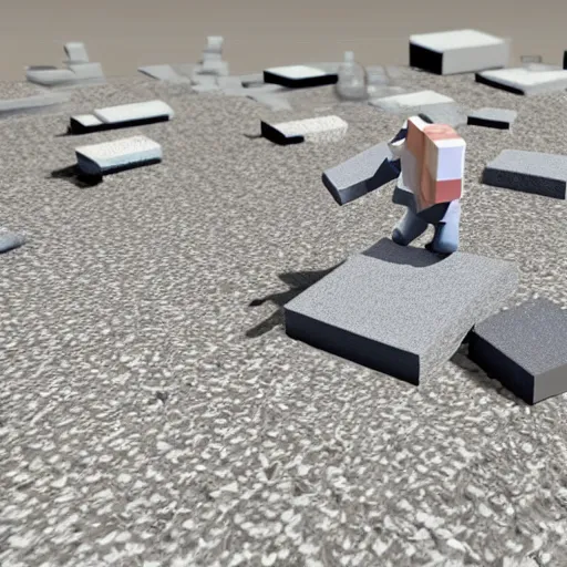 Image similar to a realistic photo of a mug being smashed on the ground and breaking into multiple voxel cubes. photo realistic.