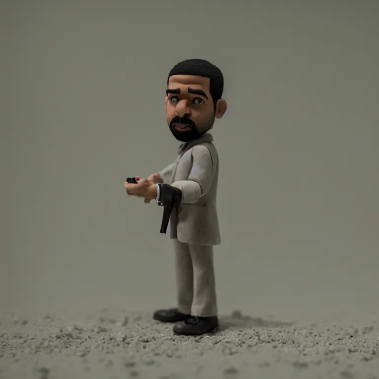 Prompt: a cinematic film still of a claymation stop motion film starring drake, shallow depth of field, 8 0 mm, f 1. 8