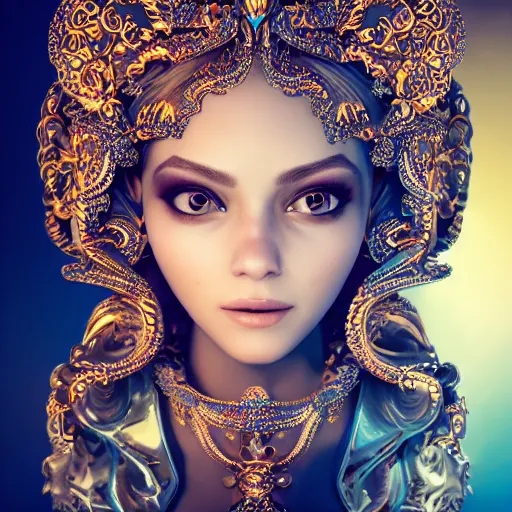 Image similar to portrait of wonderful princess, glowing, ornate and intricate, jaw dropping, dynamic lighting, intricate and detailed, 4 k octane render