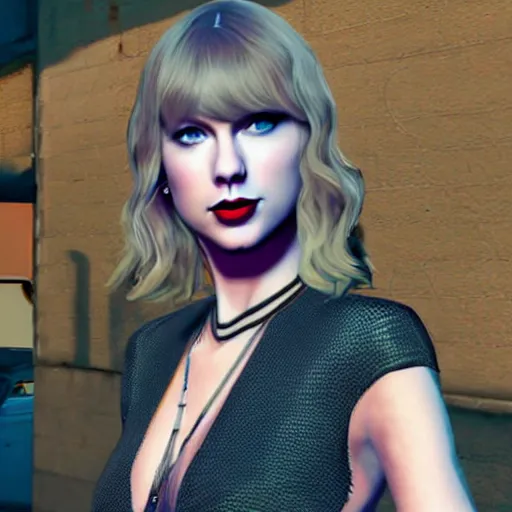 Image similar to A beautiful, surreal character portrait of Taylor Swift in a GTA 5 game setting