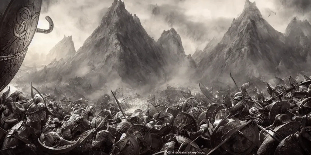 Image similar to an epic viking battle scene, concept art, realistic, detailed, epic scenery, blood