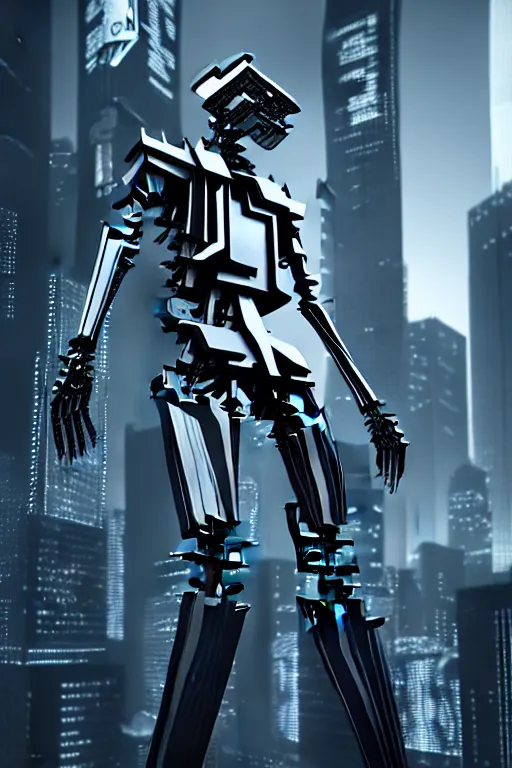 Image similar to hyperrealism, dreamland of chinese, ghost, sharp, slender and densely arranged teeth, futuristic, art deco, expressive, dystopian, cyberpunk, mecha, sss material, ominous, intricate, oc rendered, concept art, photorealistic, unreal engine render
