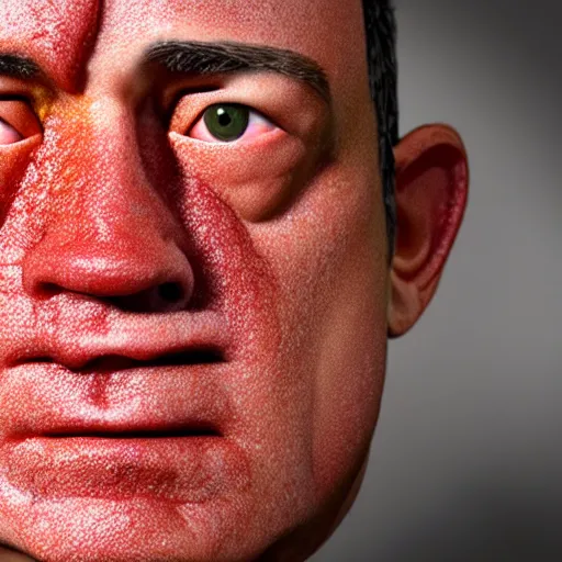 Image similar to a face made of ham slices made of tom hanks, 8 k, trending on artstation, unreal engine, hyperrealistic