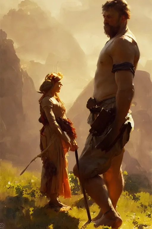 Image similar to portrait david and goliath by anders zorn, wonderful masterpiece by greg rutkowski, beautiful cinematic light, by greg manchess, jessica rossier