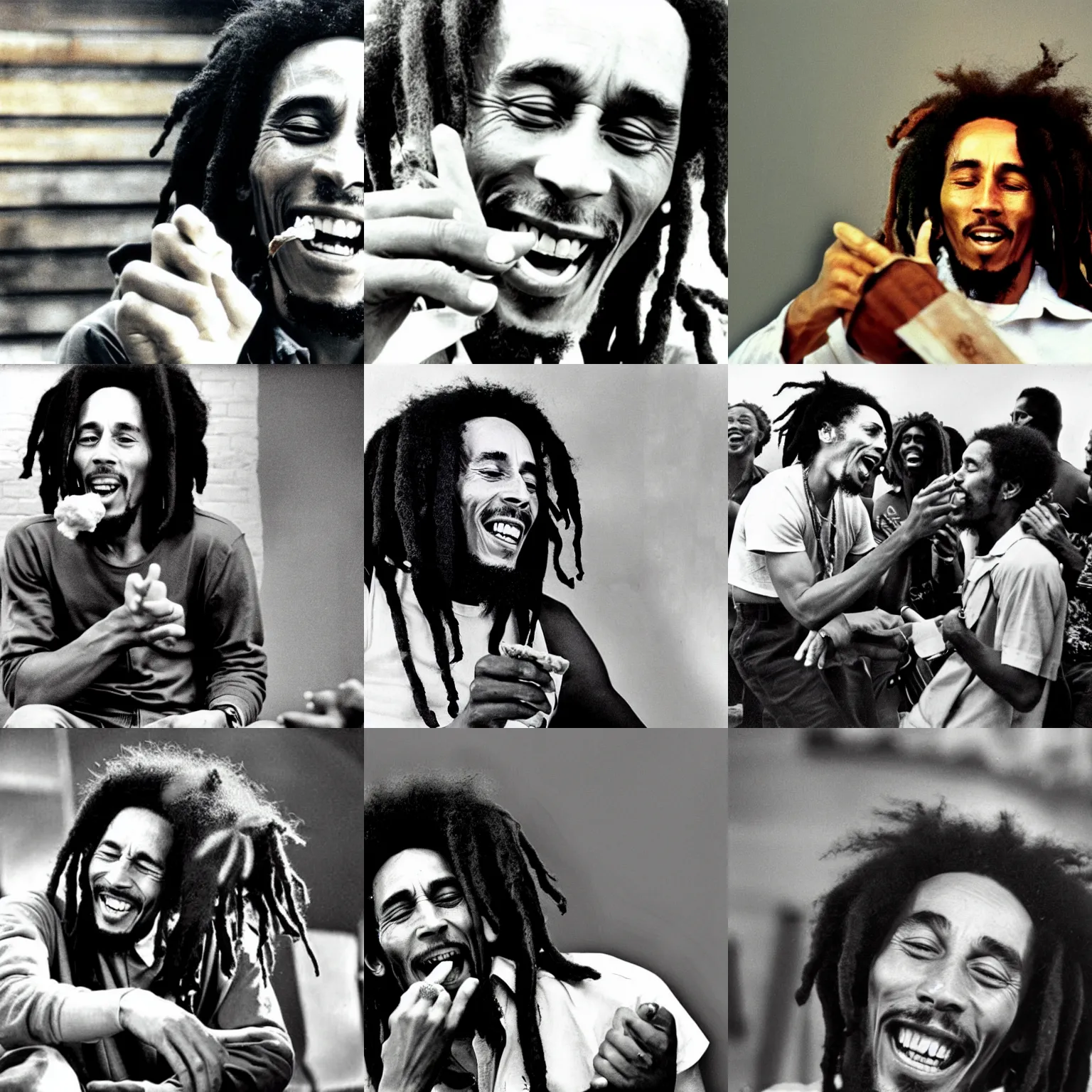 Prompt: bob marley telling people to'puff puff pass'