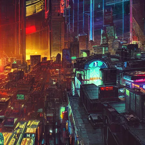 Prompt: Neon city, soldier standing on roof of large building, looking over city, Sergey Zabelin, cyberpunk, high detail, photo realistic, art station