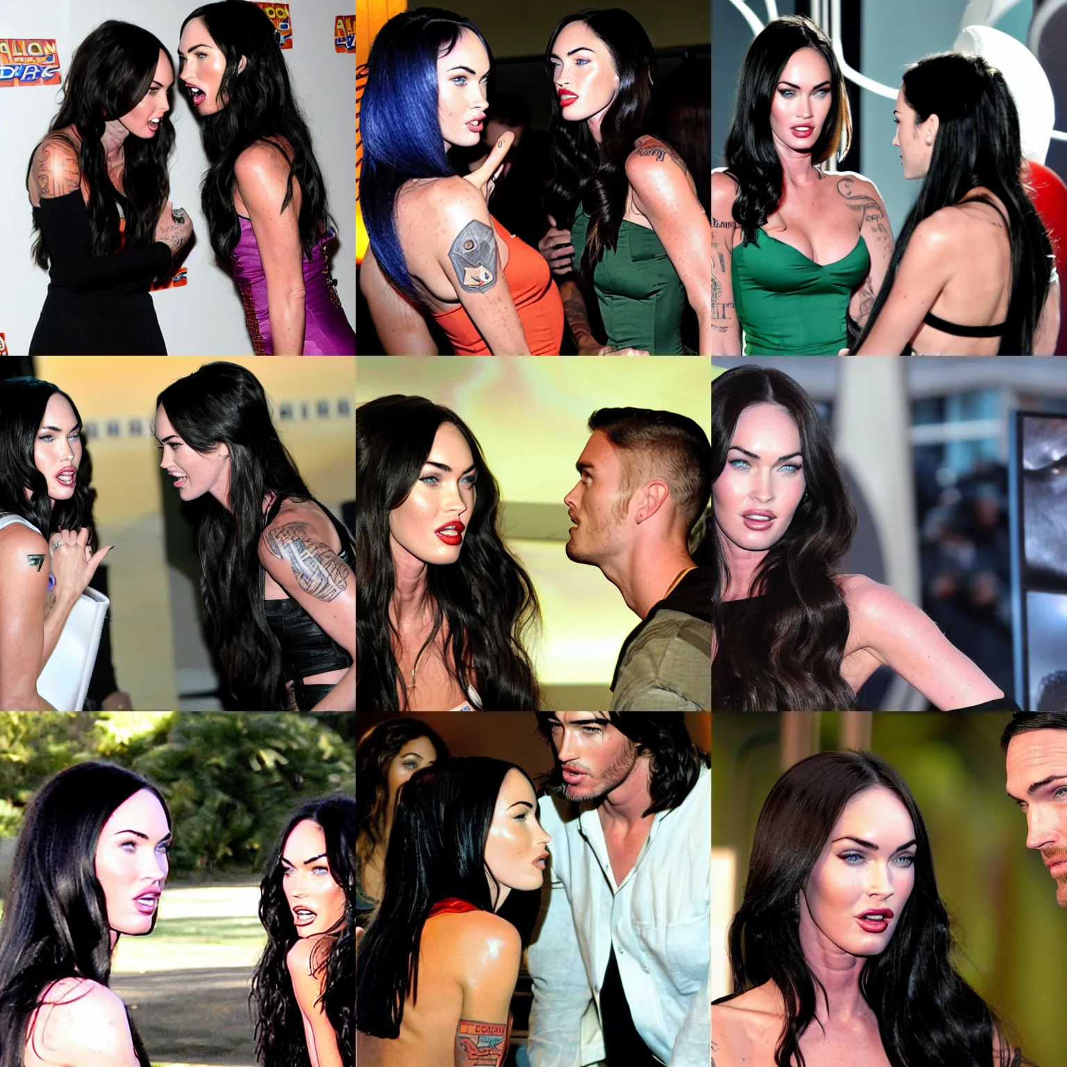 Prompt: Megan Fox talking with a Alien.