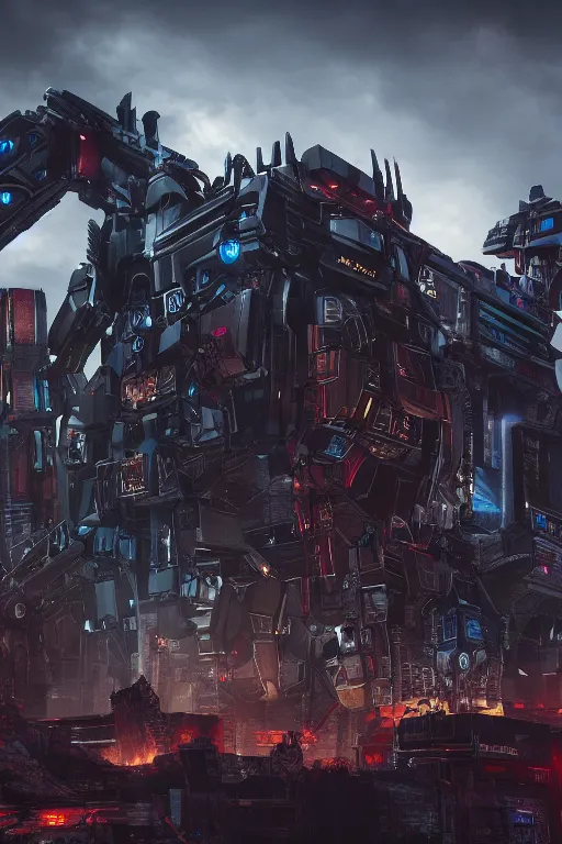 Image similar to Cybertron, Hot Topic store for goth Decepticons, long shot, cinematography by Wes Anderson, 4k octane render, intricate detail, photorealistic , cinematic lighting, Artstation