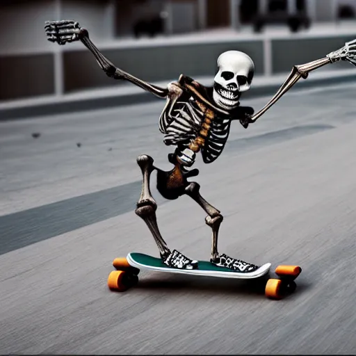 Image similar to A skeleton rides a skateboard, highly detailed, trending on artstation, 8k,