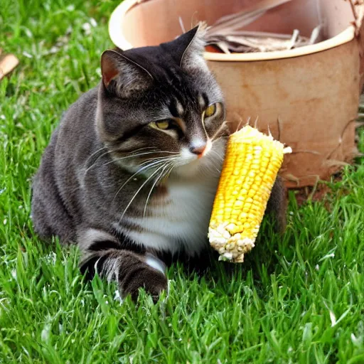 Prompt: a random cat eating a corn