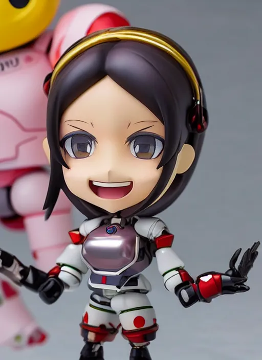 Prompt: a hyperrealistic oil painting of a kawaii mecha musume girl nendoroid caricature with a big dumb grin featured on source filmmaker by George Condo