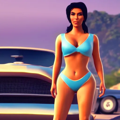 Image similar to kim kardashian as princess jasmine in GTA 5 full Hd octane render 8k