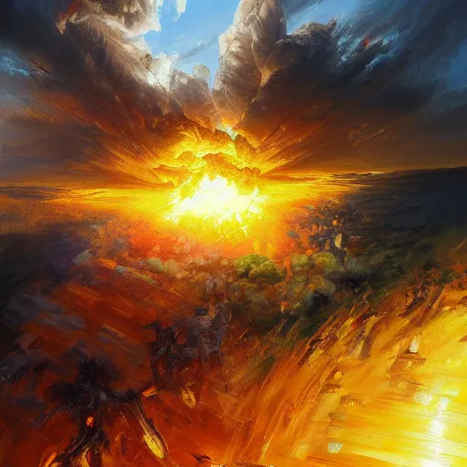 Image similar to explosion of life concept art oil painting by Jama Jurabaev, extremely detailed, brush hard, artstation, fantasy art