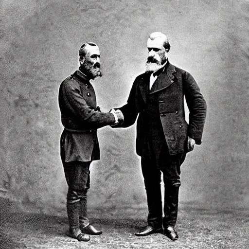 Image similar to theodor herzl shaking hands with franz joseph colorized