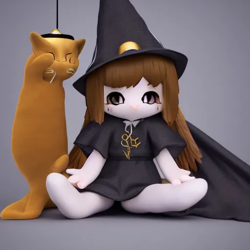 Prompt: cute fumo plush of a cat girl casting a summoning spell, witch, focus, vray