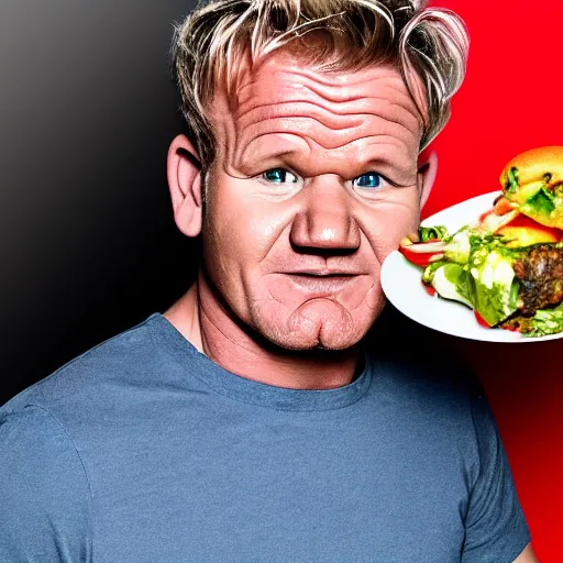 Image similar to gordon ramsay eating the food from trash bin caught on camera