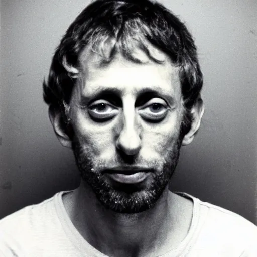 Image similar to Mugshot Portrait of Michael Rosen, taken in the 1970s, photo taken on a 1970s polaroid camera, grainy, real life, hyperrealistic, ultra realistic, realistic, highly detailed, epic, HD quality, 8k resolution, body and headshot, film still, front facing, front view, headshot and bodyshot, detailed face, very detailed face