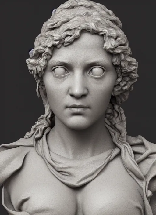 Prompt: 3D resin miniature sculpture by Jean-Baptiste Carpeaux and Donatello, woman, prefect symmetrical face, academic art, realistic, 8K, Introduction factory photo, Product Introduction Photo, Hyperrealism. Subsurface scattering, raytracing, Octane Render, Zbrush, simple background